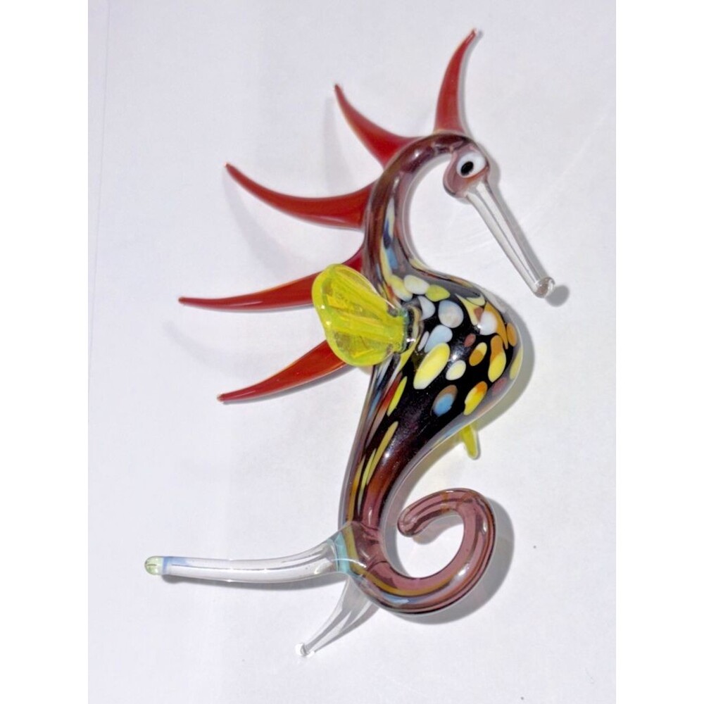Handmade Colorful Blown Glass Seahorse Figurine 5 1/2" Tall